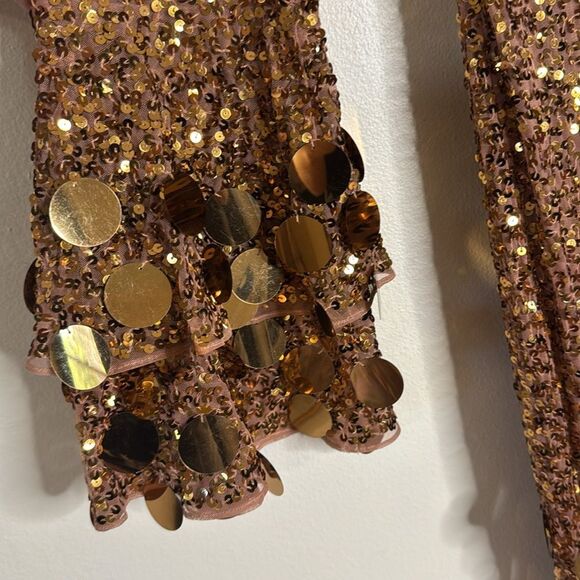 Mac Duggal style 94016 3D hanging disco Sequin copper Evening party Dress SZ 12 - Picture 4 of 12